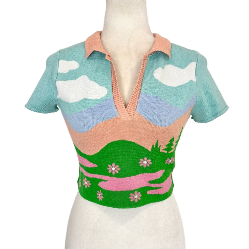 Debut scenic print cropped sweater
